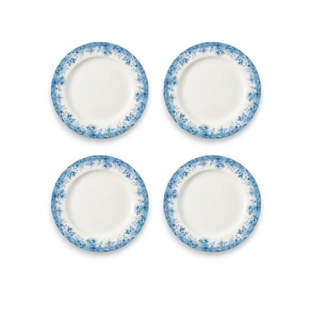 My Texas House 4pc 10.5" Floral Ceramic Dinner Plate, Blue & White